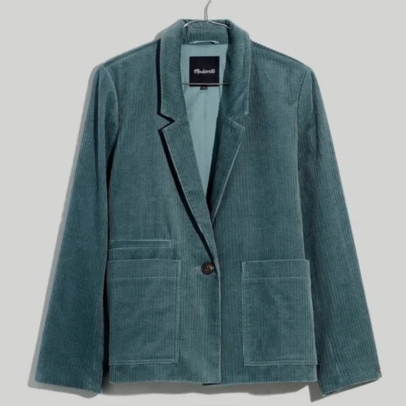 NWT Madewell Corduroy Dorsey Crop Blazer Faded Shale Green Size Small